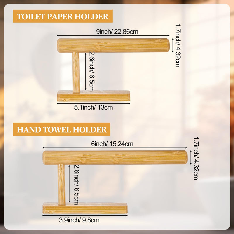 Maxcheck 2 Pcs Bamboo Toilet Paper Holder Wall Mounted Bathroom Towel Holder Wood Towel Rack Toilet Paper Holder and Towel Holder Set Wood Towel Bar Towel Hanger for Kitchen Living Room Bedroom