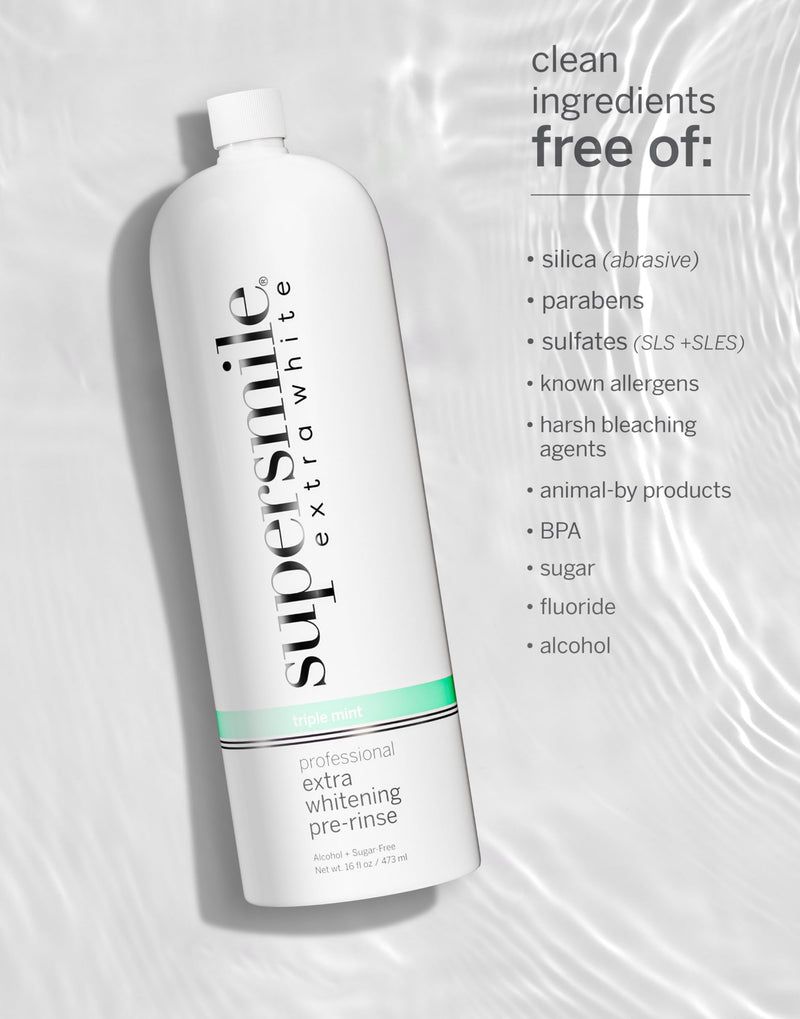 Supersmile Extra Whitening Pre-Rinse Mouthwash, 16 oz, Pre-Brush Whitening Rinse with Hydrogen Peroxide, Teeth Whitening Mouthwash, Enamel Safe, Triple Mint Fresh Breath White 16 Fl Oz (Pack of 1)