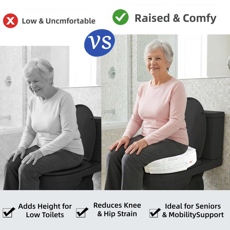 Toilet Seat Riser Cushion, 3-Inch Padded Toilet Seat Cushion for Seniors, Firm High-Density Foam with Secure Fastening, Stable and Non-Slip, Fits Standard and Elongated Toilets White 3 Inch Plush