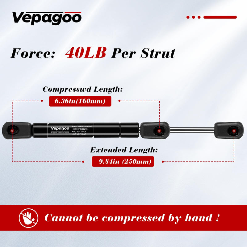 Vepagoo 10 Inch 40 Lb/178N Gas Shocks Struts Lift Supports for Truck Pickup Tool Box Lid RV Cabinet Door Toolbox Boat Covers Replacement Part, Set of 2 40Lb/178N