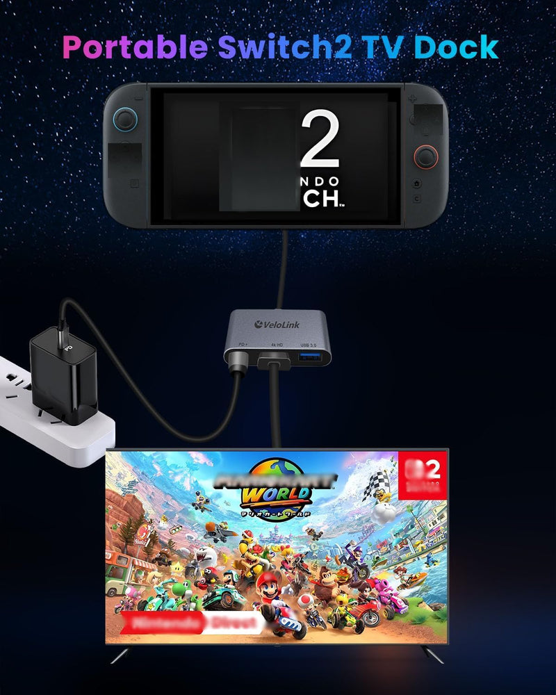 Switch 2 Dock,USB C to Hdmi for Nintendo Switch 2 Docking Station,Switch 2 Portable Dock with HDMI 2.1/PD Port/USB A,Switch 2 TV Dock, Compatible with Nintendo Switch 2 and Laptop USBC HDMI Model 02