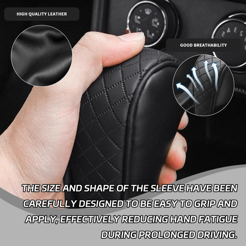 Leather Car Gear Shift Knob Cover, Upgraded Anti-Slip Design Stick Shift Knob Cover, Universal Durable Car Decorative Accessories Shifter Stick Protector Suitable for Cars,Trucks,SUVs (Black) Black
