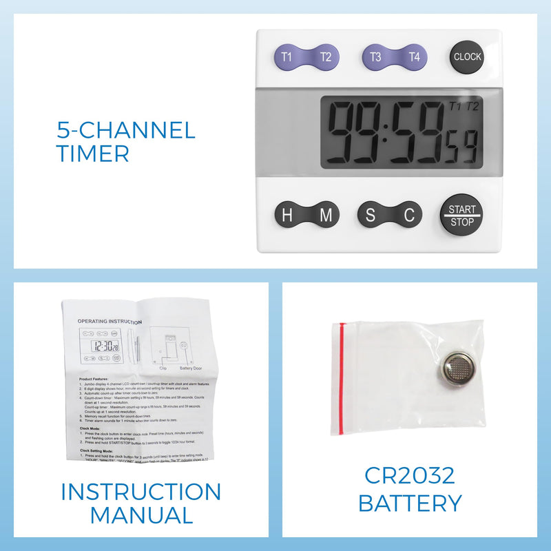 Sper Scientific Portable Digital Kitchen Timer 810015 for Cooking and Baking with Loud Alarm, 4 Channel Timer, Large Display Digital Lab and Cooking Timer, Classroom Timer for Teachers and Students 1 Pack