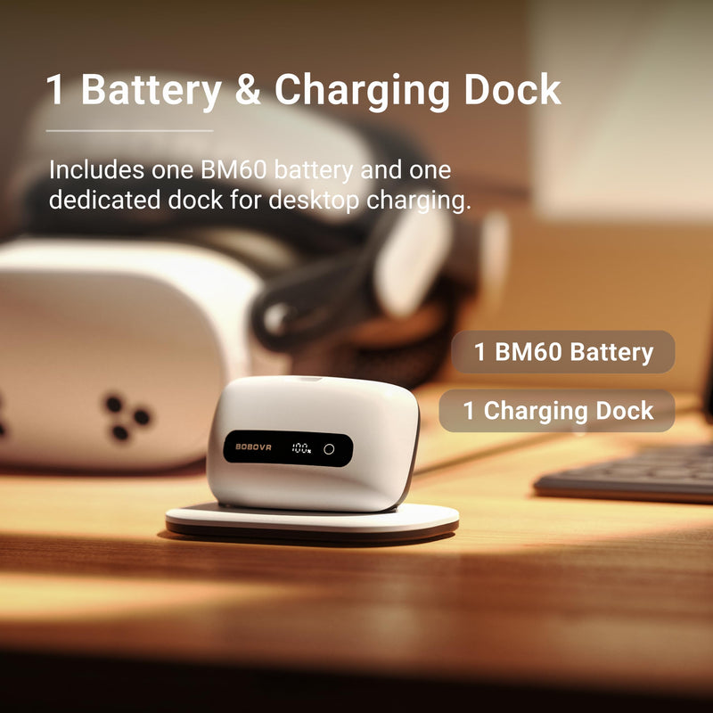 BOBOVR BM60-1 Battery and Charging Dock Combo, 1 BM60 Magnetic Battery with Power Display, Compatible Only with BOBOVR M3 and M3 Pro+, Not for B2 or B100 Systems (1 Battery + Charging Dock) | 1 BM60 Magnetic Battery with Power Display,Compatible Only w...