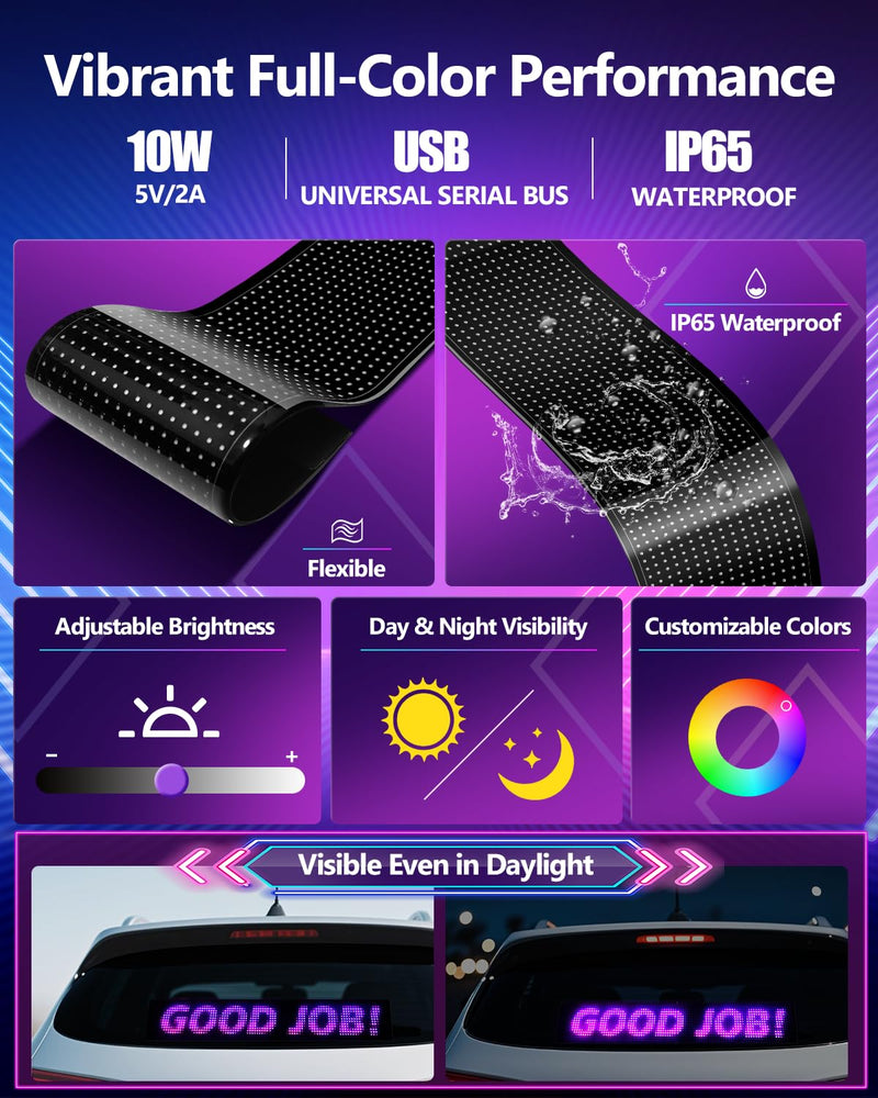 Multifunctional Bright 2PCS Devil Eyes Car Motorcycle/Golf Cart Windshield - 7in x 3in [ Upgraded Chip Two Screens 100% Synchronized ] Programmable LED Eyes for Car - Flex LED Display 2PCS-7in x 3in