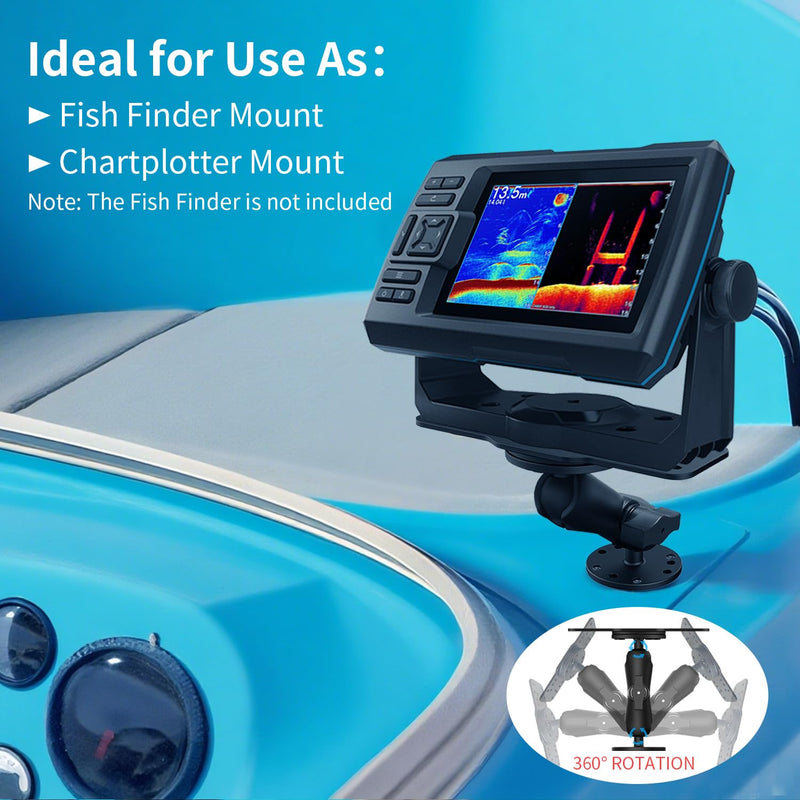 S108 Aluminum Alloy Fish Finder Mount Base, 5.4" Dual Purpose Mount with Rectangle Plate & Round Plate, 360° Rotation Marine Electronic Mount Compatible with Garmin, Lowrance, Humminbird