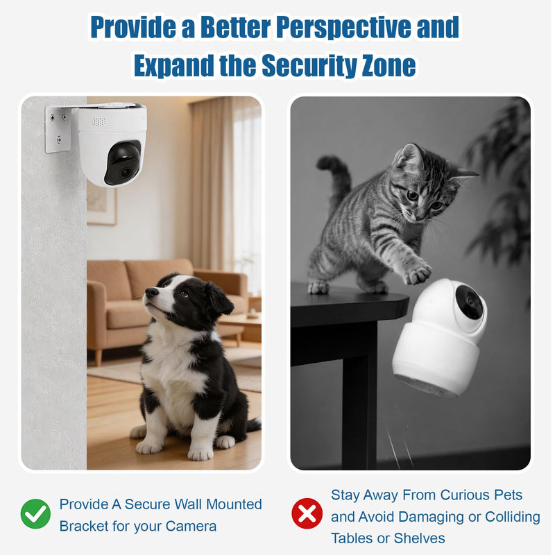 3 Pack Adhesive Metal Camera Wall Mount Bracket Compatible with eufy Security Indoor Cam E220/P24, No-Drill Adhesive or Screw Install, Reduce Blind Spots