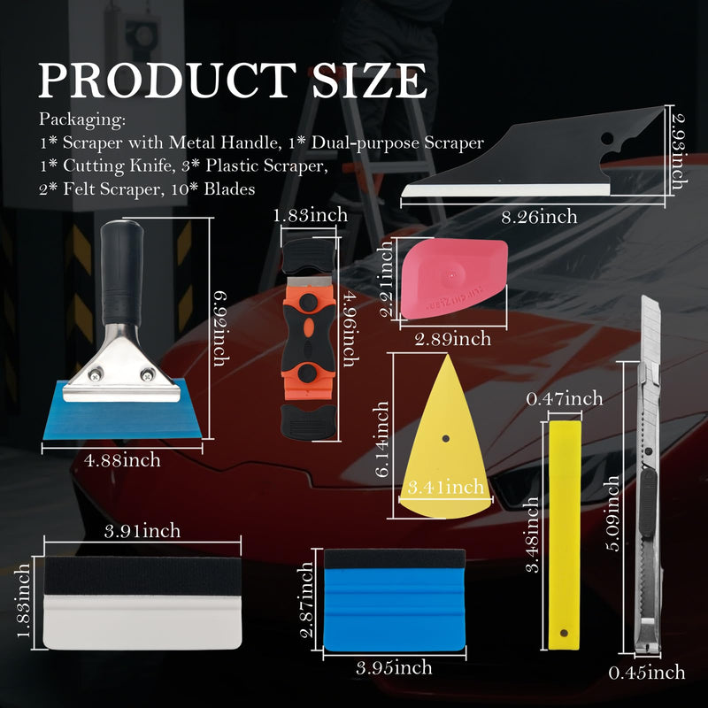 18PCS Window Tint Car Kit,Multi-Function Car Window Tint Kit Includes Scraper,Felt Scraper,Mini Vinyl Scrapers and Cutting Knife with Blade,Professtional Tints Kits for Cars