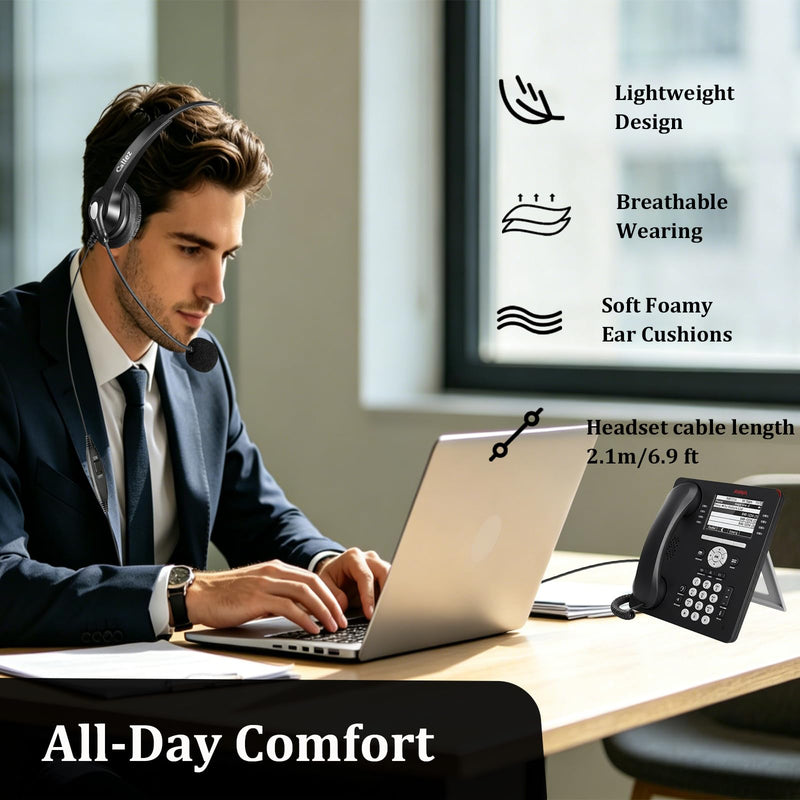 Callez Telephone Headset for Grandstream Avaya Panasonic Snom Ooma Phones | RJ9 Phone Headset with Noise Cancelling Mic, Volume Controls, Work for Grandstream GXP2135 2170 Avaya 1608 1616 Office Phones Silver