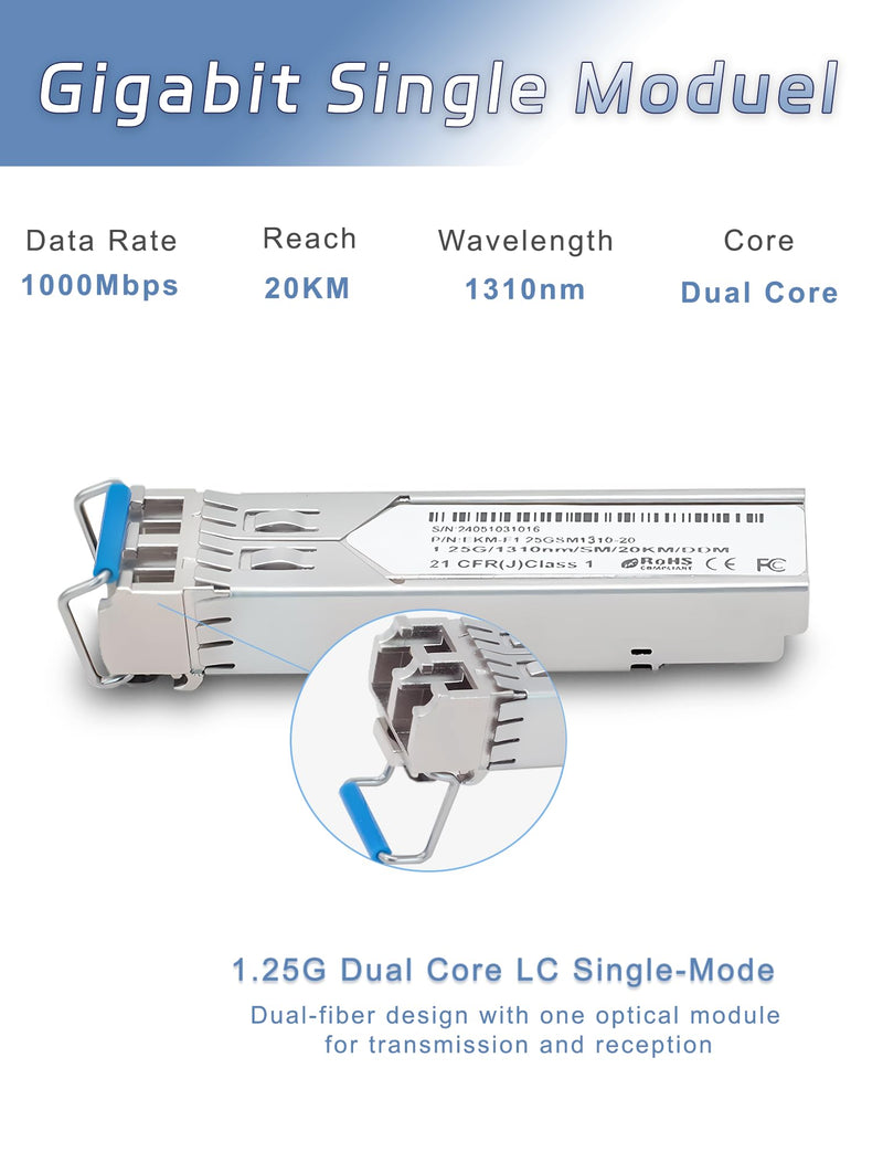 Mini Gigabit Fiber Media Converter with 1Pcs 1.25G LC Dual Ports Transceiver Module up to 20KM Plug and Play 10/100/1000Base-Tx RJ45 to 100/1000BASE-SX SFP Slot Fiber to Ethernet Converter x1 Sfp to Rj45+20KM LC Dual Port SMF