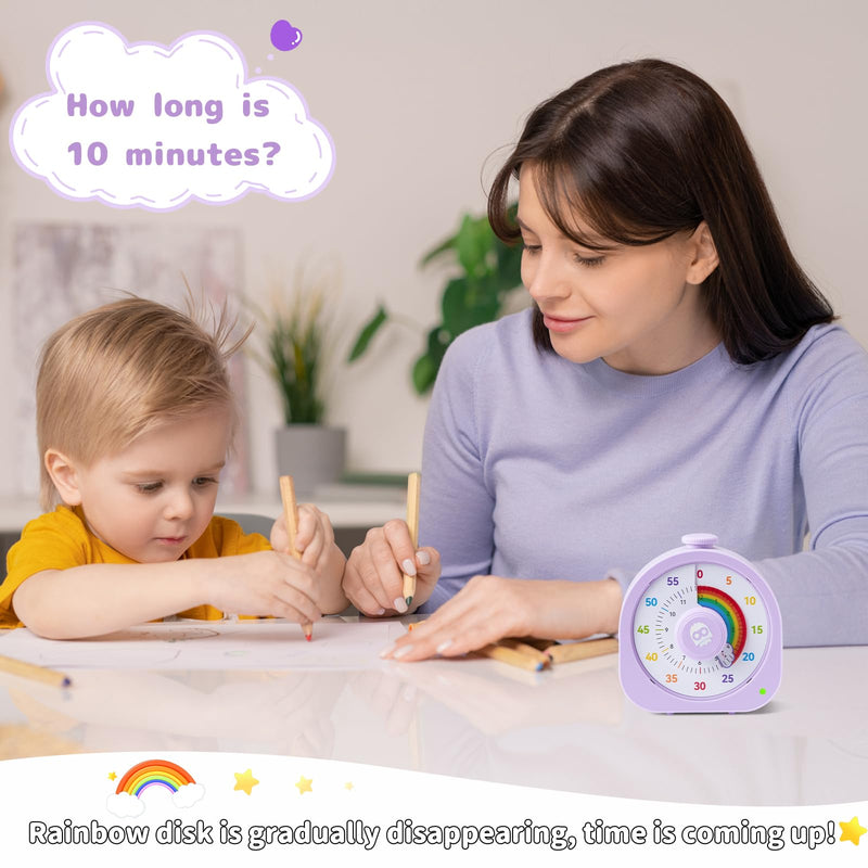 Visual Timer – Rainbow Magnetic Timer for Classroom, 60min/12h Rechargeable Countdown Timers, Silent Pomodoro Timers for Kids & Adults with ADHD Purple