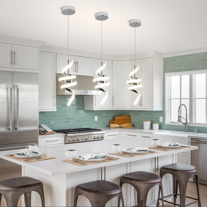 Modern Spiral LED Pendant Lights Kitchen Island, 22W Adjustable Height Hanging Light Fixture 4000K Chrome Chandelier for Dining Room Cafe Table, 1 Pack Chrome,4000K Hardwired,1PACK