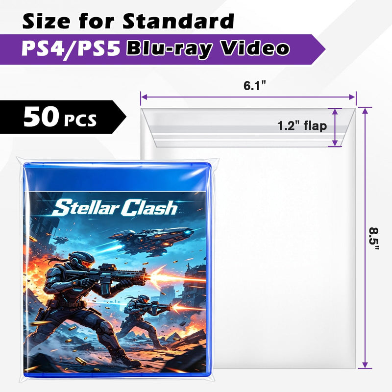 Blu Ray Video Sleeves, Video Game Protect Sleeves for PS4/PS5 DVD and Blu Ray Case Storage Bags, Media Protector Bags - 50 Pack