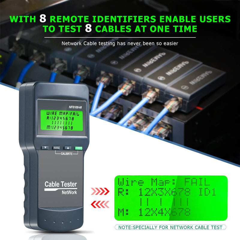RJ45 Network Cable Tester, VXSCAN 8 Remote Units Network LAN Length Ethernet Cable Tester Kits for Cat5/CAT5e/CAT6/CAT6e - Locate The Breakage Point Length Measurement & Continuity Checking AT239