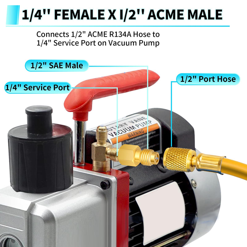 Boltigen R134a Refrigerant Tank Adapters, R12 R22 to R134a Adapter Connector, 1/2 to 1/4 Flare R134a Vacuum Pump Adapter Fittings with Valve Core Remover R134A Adapters