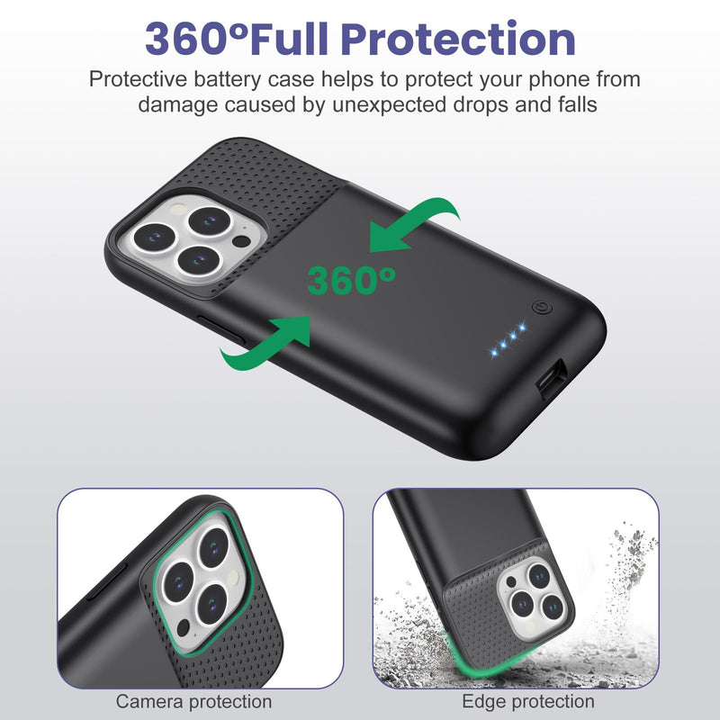 Battery Case for iPhone 14/13 Pro/13, 7500mAh Ultra-Slim Rechargeable Portable Charging Case,360° Protection Extended Battery Charger Cover Battery Pack Compatible with iPhone 13/13 Pro/14 (6.1 inch) Black