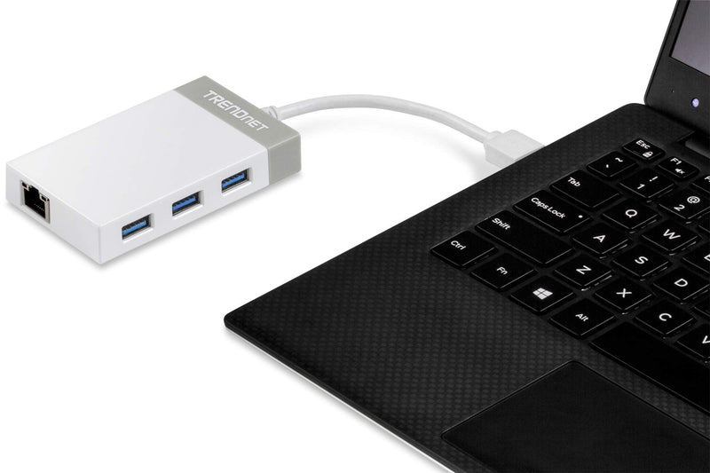 TRENDnet 3-Port USB 3.0 Hub, TU3-ETGH3, Compact USB to Ethernet Adapter, 3 x USB 3.0 Ports, 1 x RJ-45 Gigabit Ethernet Port, Supports XP, Vista, Windows, Mac OS 10.6-10.9, Nintendo Switch, White 1 x Gigabit| 3 x USB
