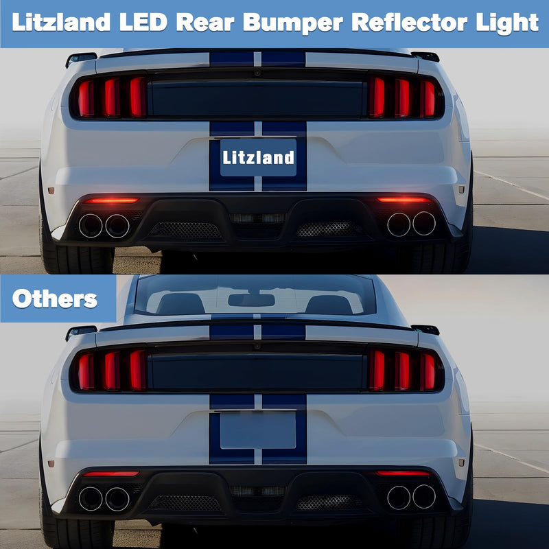 litzland LED Rear Reflector Light Compatible with Ford Mustang 2015 2016 2017 Clear Lens Led Red Brake Tail Lamps