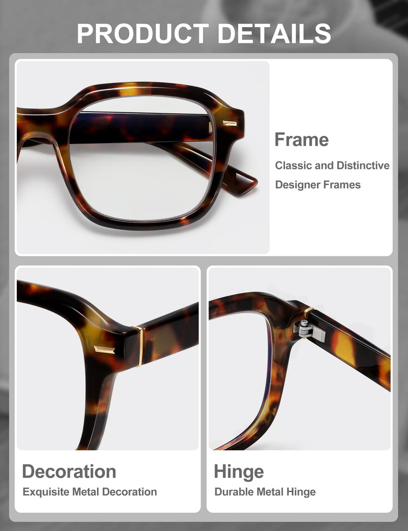 EASY READ Square Blue Light Glasses for Women and Men，Anti-Eyestrain/UV Computer Glasses for Phone and Screen Use Amber Tortoise