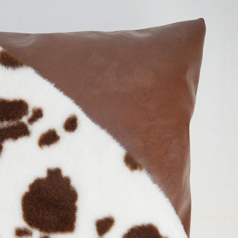 TOMWISH Faux Fur and Artificial Leather Throw Pillow Covers 18x18 Set of 2,Western Decor Christmas Decorative Modern Throw Pillows for Bedroom Living Room Sofa Car Cushion Cover(White and Brown) 18" x 18" (Pack of 2) Faux Fur and Artificial Leather-1