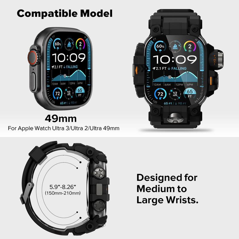 KADES 2-in-1 Removable Rugged Case with Band for Apple Watch Ultra 49mm, Military Grade Shockproof Full Cover with Built-in Tempered Glass Screen Protector for Men Sports Hiking Workout Black