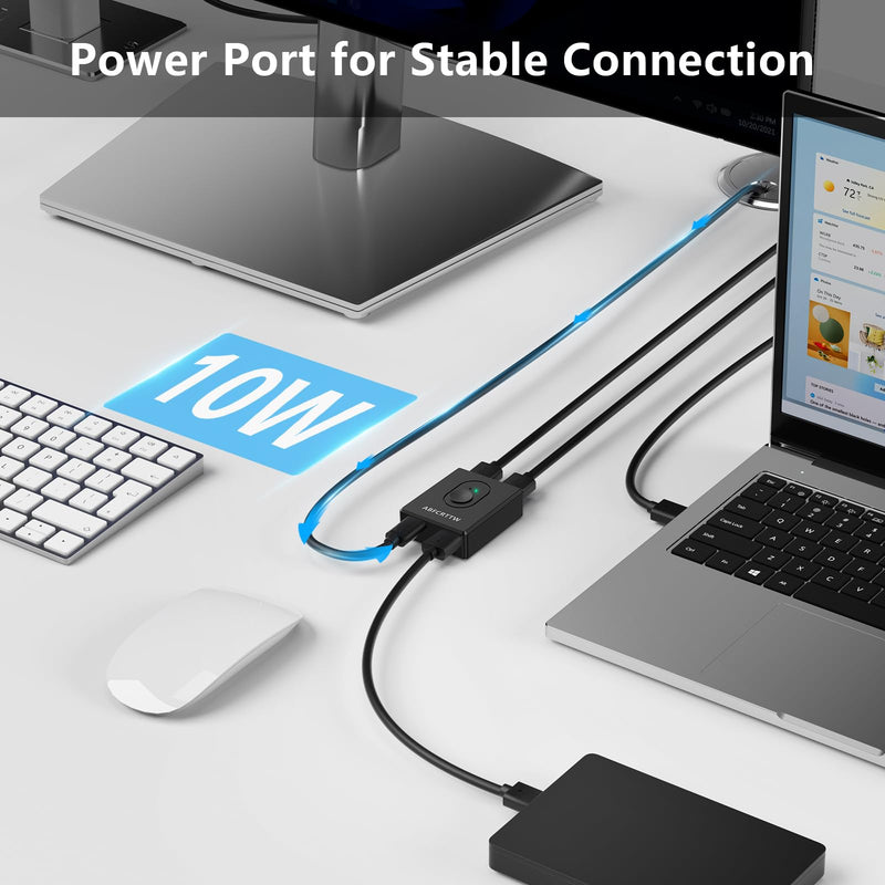 USB 3.0 Switch Powered, Bi-Directional USB Switcher 2 Computers 1 in 2 Out (2 in 1 Out), USB Switch Selector for Keyboard, Mouse, Printer, Webcam, USB Sharing Switch Supports Carplay and Android Auto Black