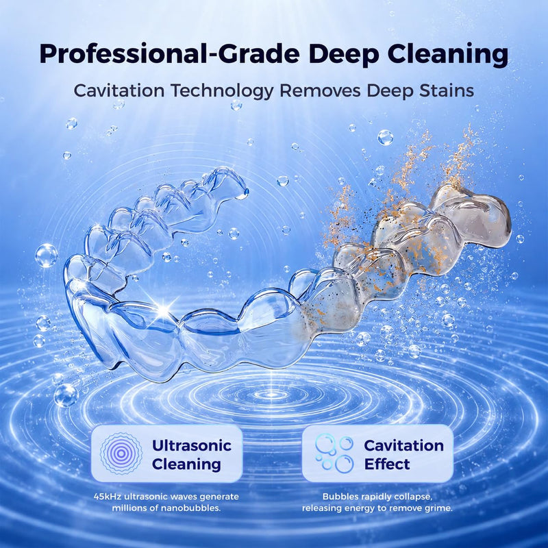 Ultrasonic Retainer Cleaner Machine, 45kHz Rechargeable Retainer Cleaner with 4 UV Lights, 200ML,Ultrasonic Cleaner for Retainers, Aligners, Mouth Guards, Night Guards & Dentures