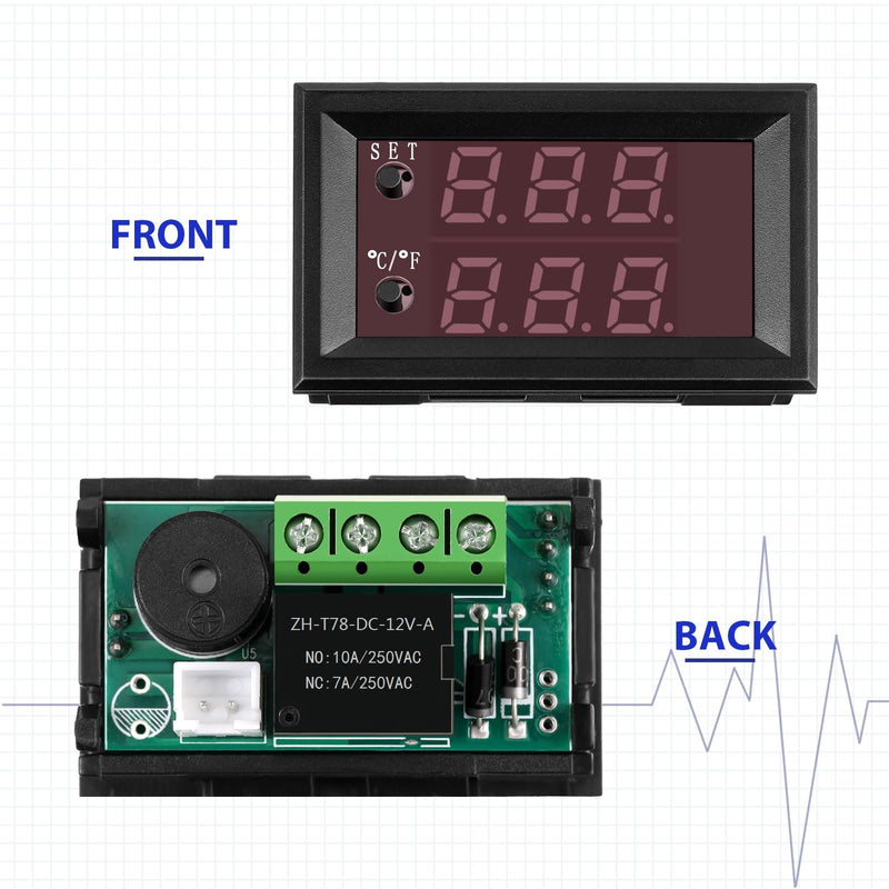 4 Pieces 12V Electronic Temperature Controller Programmable -50 to 110 Degree Celsius Heating/Cooling Thermostat Control Switch Module Ntc Waterproof Sensor Probe Dual Color LED Display Monitor 4