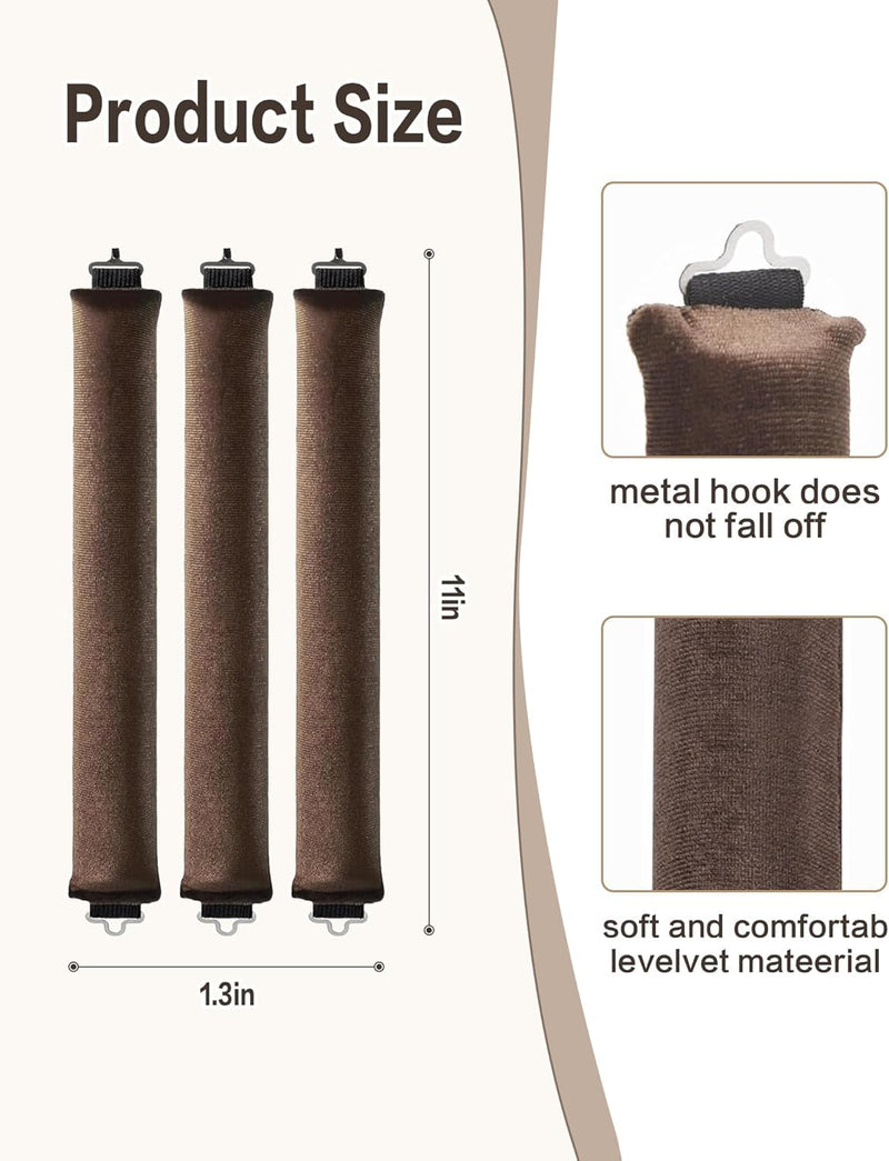  [AUSTRALIA] - Heatless Hair Curler to Sleep in – No Heat Satin Heatless Curls Overnight Rods, Jumbo Large Foam Sponge Hair Rollers Curlers for Long Short Hair Volume Women Styling Tools (Brown) Brown