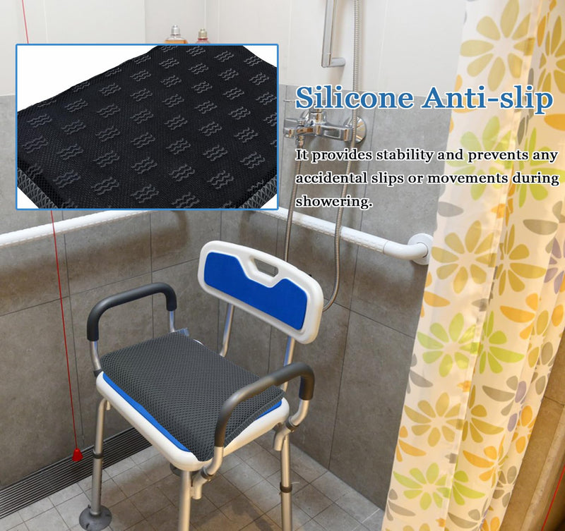 REEZEIVI Shower Seat Cushion with Non-Slip Silicone Bottom,Soft 4D Mesh Fabric,Bathtub Chair Pad for Elderly,Quick Drying and Washable Shower Seat Mat, Design for Elderly, Senior, Handicap,Disabled grey-green