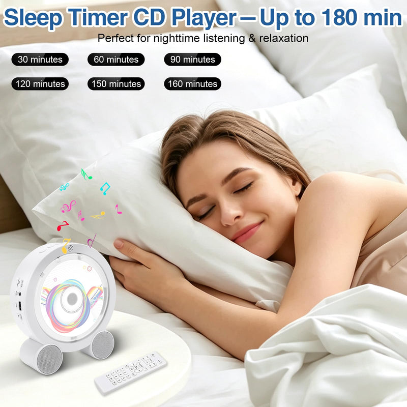 Portable CD Player with Bluetooth, Boombox Built-in 4000mAh Rechargeable Battery, FM Radio, 5 EQ Modes, Remote Control, Sleep Timer, AUX/USB – Compact Portable Radio, Great Gift for Kids, Family