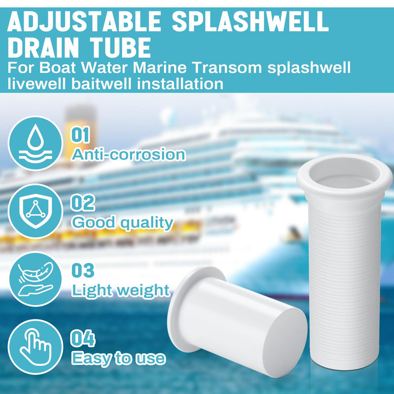 Yaocom 2Pcs Adjustable Splashwell Drain Pipe Opening 1-1/4 inch or 3/4-Inch Plastic Livewell Overflow Drain Pipe for Boat Water Marine Splashwell Livewell Overflow Transom Installation 1-1/4"