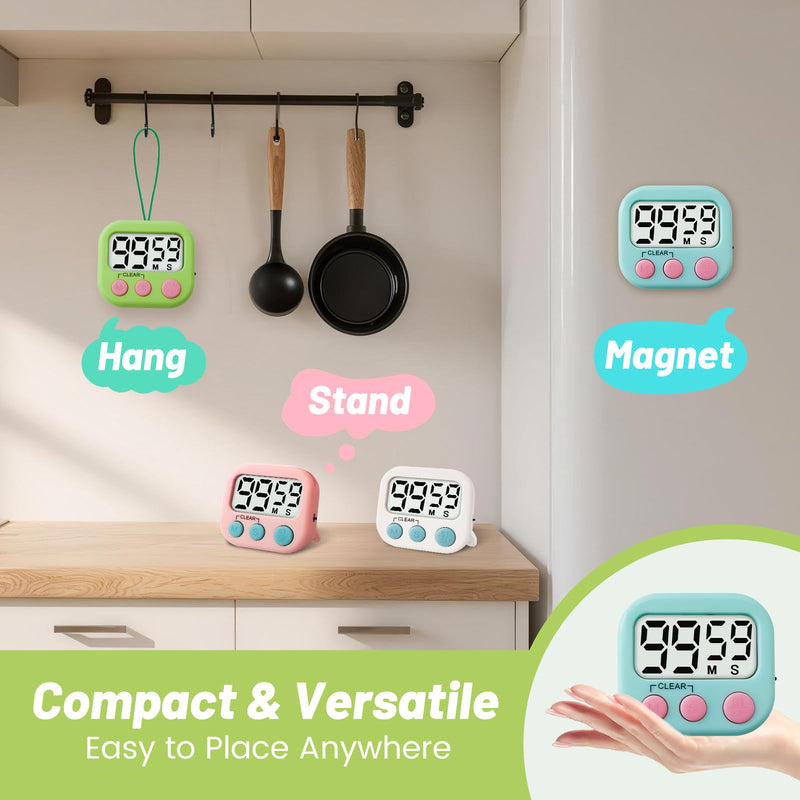 12 Pcs Digital Timer for Kids, Magnetic Countdown Kitchen Timer, Upgrade Loud Alarm Timers for Cooking, Kitchen, Exercise, Work, Study, Classroom, Outdoor Activities, Battery not Including 12
