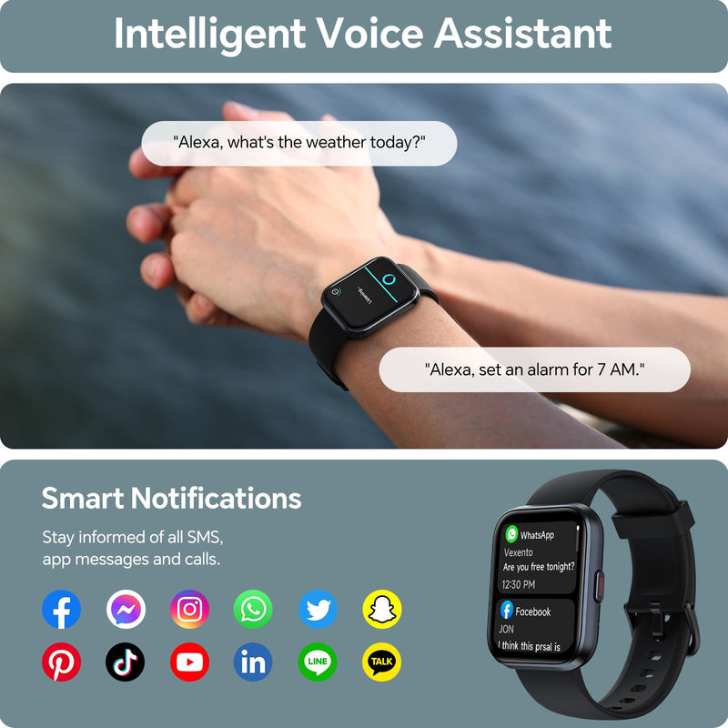 Smart Watch for Men Women, 1.85" Smart Watches Compatible iPhone/Samsung/Android (Answer/Make), Fitness Tracker with Heart Rate/Sleep/SpO2 Monitor, Smartwatch 3ATM Waterproof 120+ Sport Modes, Alexa Black