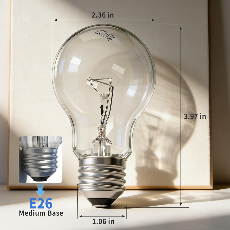 75-Watt Incandescent Light Bulbs Dimmable A19 Clear Bulb E26 Medium Base Soft White Suitable for Patio porches garages and Warehouses Light Bulb Replacement and Repair (8PCS) 8 PCS