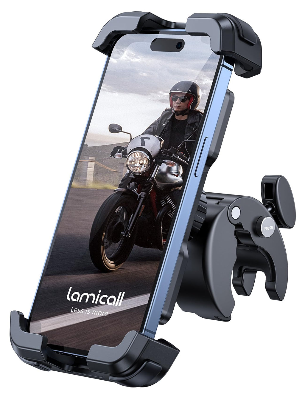 Lamicall Motorcycle Phone Mount, Bike Phone Holder - Upgrade Quick Install Handlebar Clip for Bicycle Scooter, Cell Phone Clamp for iPhone 16 15 Pro Max/ 14/13, Galaxy S10 and More 4.7-6.8" Phone Black