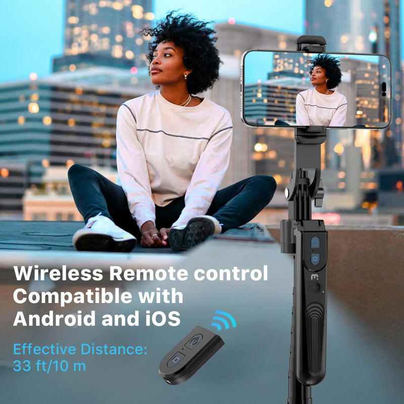 M MYBAT PRO 72" Auto Face Tracking Tripod,All in 1 Tall Travel Tripod Stand w 1/4" Screw,Phone Holder w Remote,Selfie Stick w Light for Photo Vlog, 360° Rotation Camera Tripod for iPhone Android
