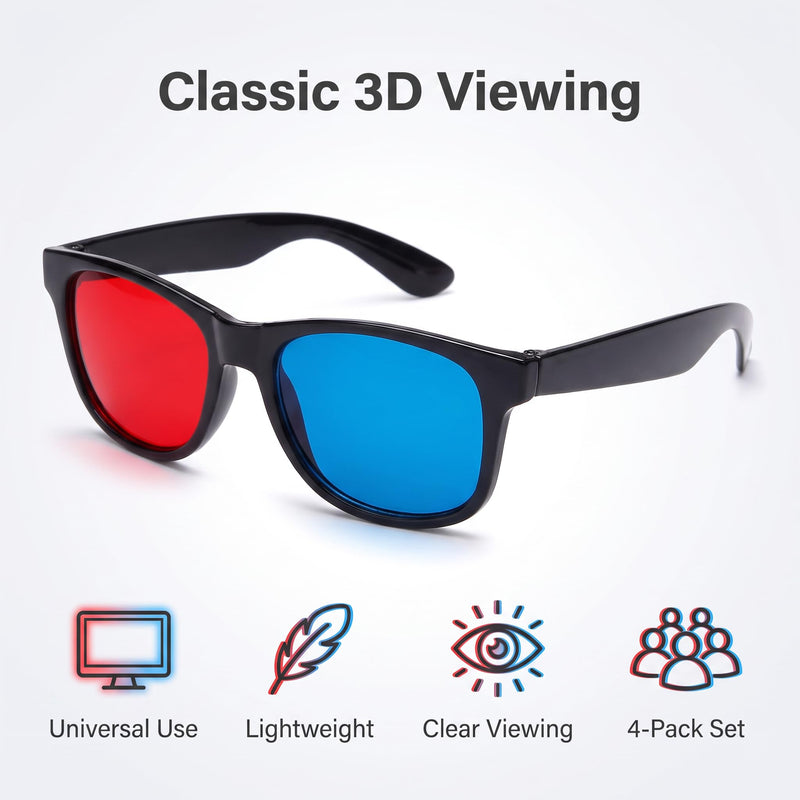 4 Pcs Red and Blue 3D Glasses Universal TV Movie Dimensional Video Frame 3D Glasses DVD Game Glass 3D Style Glasses for 3D Movies Games, 3D Viewing Glasses, Televisions and Video