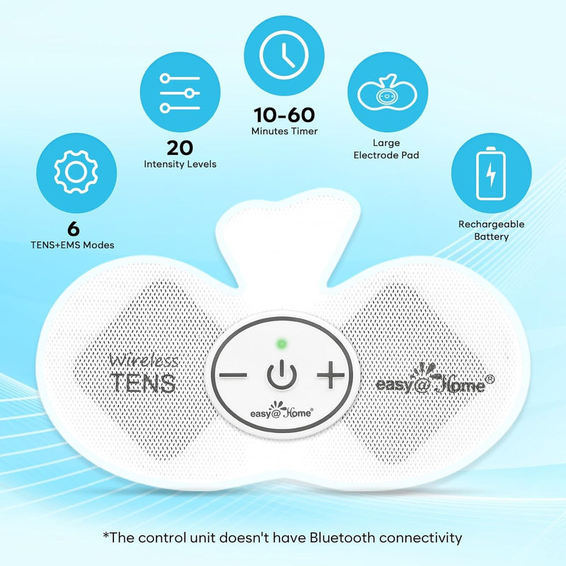 Easy@Home Rechargeable Compact Wireless TENS Unit - 510K Cleared, FSA Eligible Electric EMS Muscle Stimulator Pain Relief Therapy, Portable Pain Management Device EHE015 Blue