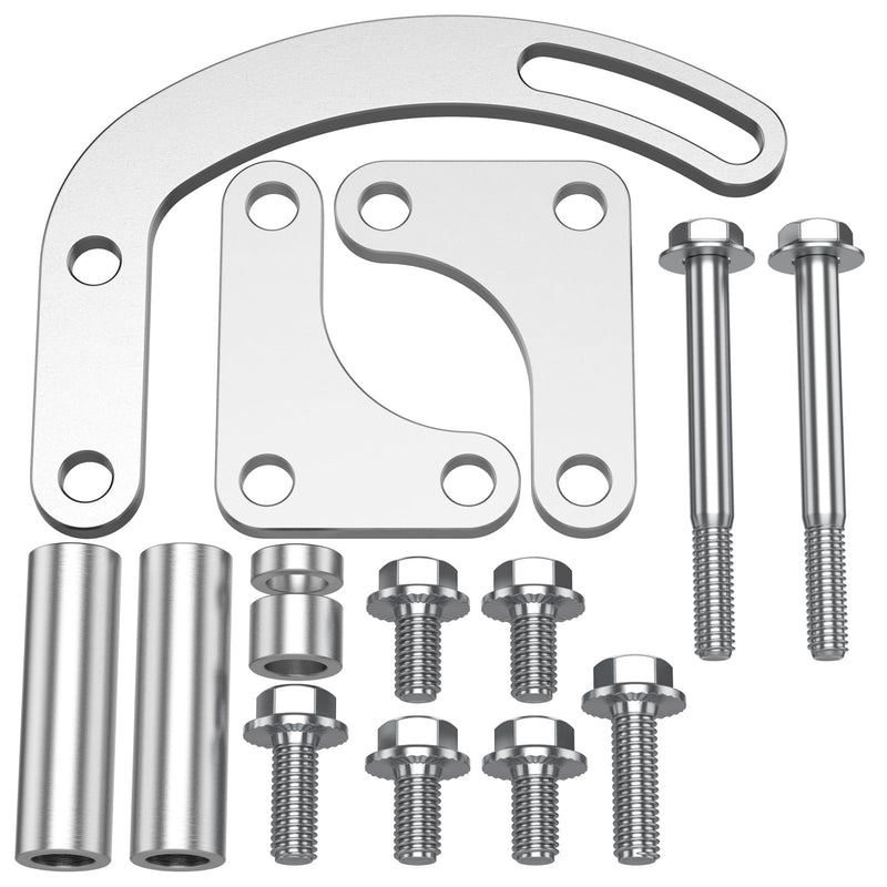 SBC Power Steering Pump Bracket Kit - Adjustable V-Belt Slotted 305 327 383 5.0L 5.7L V8 LWP Low Mount Power Steering Pump Bracket Compatible with Chevy 350 Small Block Long Water Pump