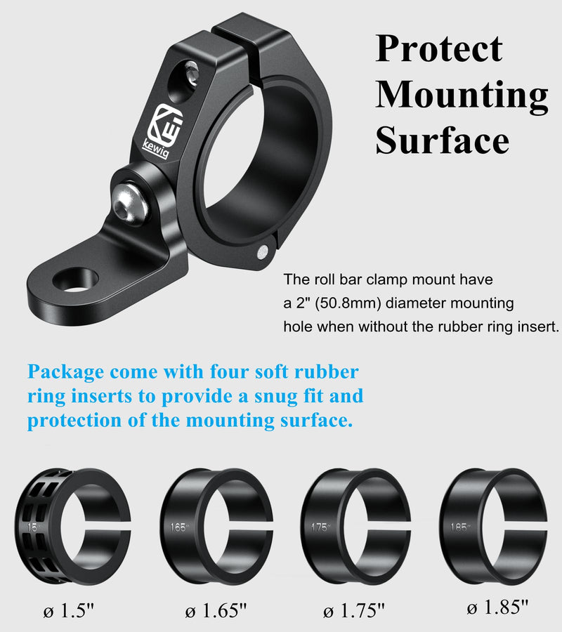 BRCOVAN 2PCS UTV Whip Light Mount, Solid Aluminum Alloy Whip Flag Mounts, Off-Road LED Light Bar Mounting Bracket, 360° Adjustable Roll Bar Clamp Holder Fit 1.5''/1.65'' /1.75''/1.85''/2'' Roll Cage