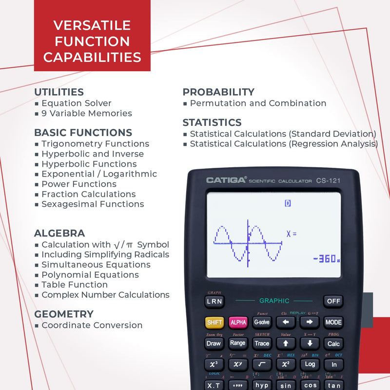 CATIGA Scientific Calculator with Graphic Functions, Multiple Modes with Intuitive Interface, Perfect for Beginner and Advanced Courses, High School or College, 2 Pack, CS-121 1.1) Black 2 Pack