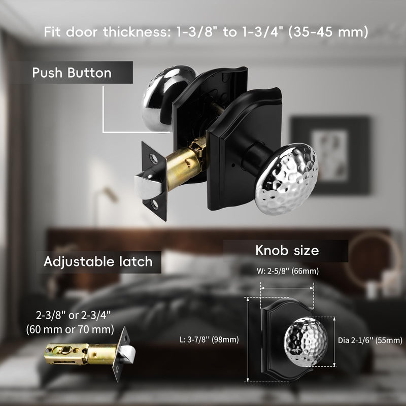 Black Door Knobs with Camelot Trim, Interior Door Handles for Bath & Bed, Heavy Duty Door Knob with Lock Classic Matt Black