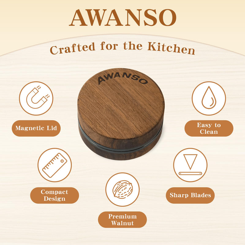 2-Piece Grinder, 2.5" Walnut Wood and Aluminum Grinder for Kitchen Brown 2.5"