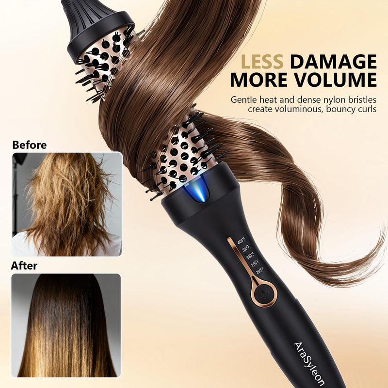 Thermal Brush 38mm Heated Round Brush for Curly Hair | One Step to Frizz-free Blowout Fast Heating 120-200℃ Adjustment Ceramic Ionic Technology Dual Voltage Lightweight & Portable