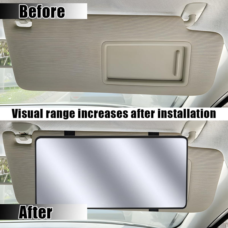Car Sun Visor Vanity Mirror, Vehicle Sun-Shading Cosmetic Makeup Mirror with Straps, Large Automotive Interior Rear View Travel Accessories, Universal for SUV, Sedan, Truck(Black) Black/No LED
