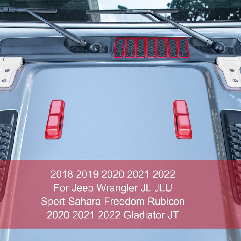 Bonbo Hood Vents & Engine Hood Hinge & Side AC Vent Outlet Trim Exterior Accessories fit for Jeep Wrangler JL JLU Sports Sahara Freedom Rubicon Unlimited Gladiator JT 2018-2023 11PCS (Red) Red