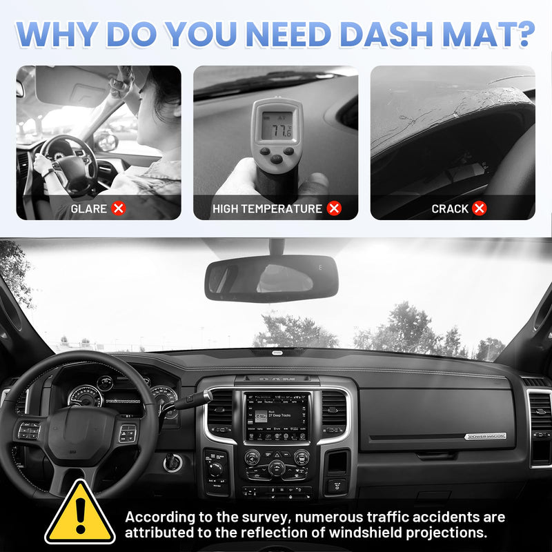 Dash Cover for 2010-2018 Dodge Ram 1500 2500 3500 Dashboard Cover Mat for Ram Suede Dash Mat Accessories Sun Shade Nonslip Mesh Protector No Glare(Without Hud) 10-18 Dodge Ram Dash Cover