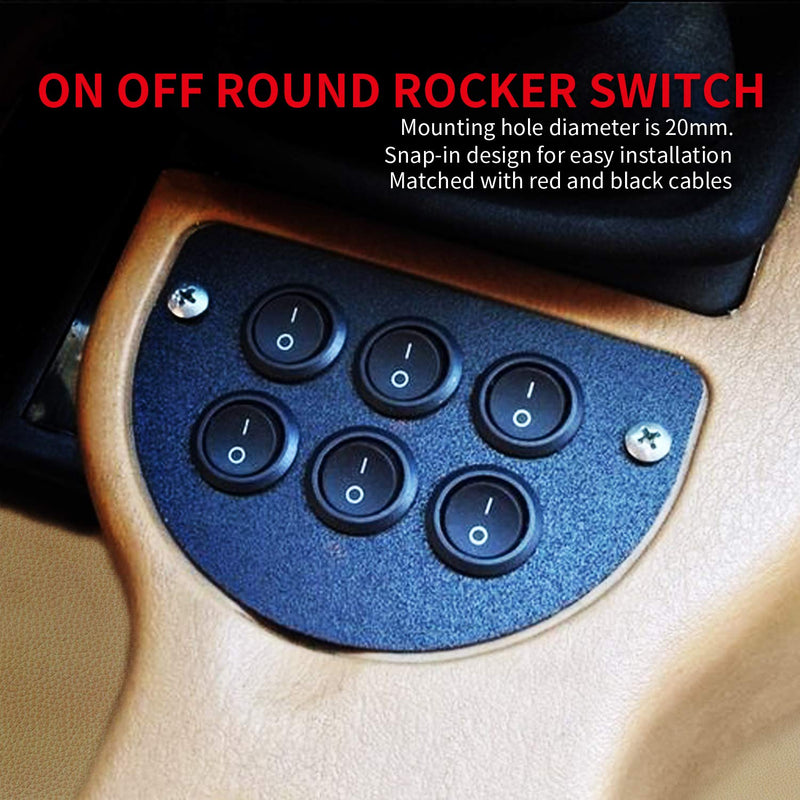DaierTek ON Off Round Rocker Switches SPST 20mm Mini 12 Volt DC Mini Circle Toggle Switch 12V for Car Automotive RV 2 Pin Switch 120V Wired KCD1-5Pack ON/OFF-5Pcs