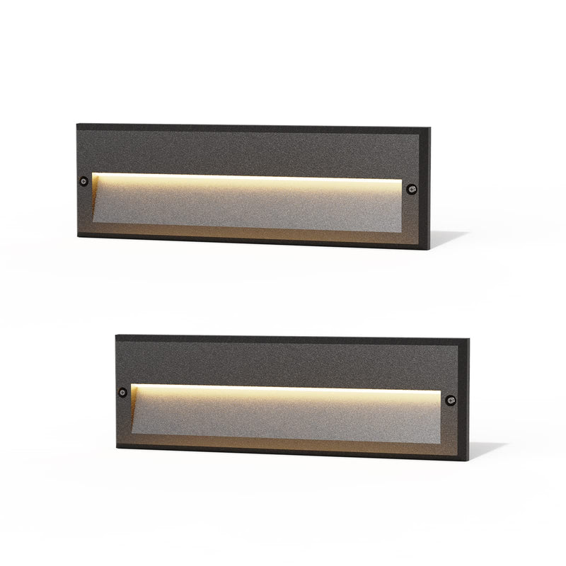 GOODSMANN Low Voltage Step Lights 10.6 Inch Outdoor 12V AC Landscape Stair Lights Wired 2PK 6W LED Electric Outdoor Deck Lighting Black Metal 122 Lumens 3000K Warm White with Cable Connectors 10.6 Inch 2PK